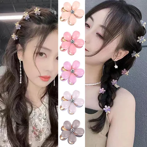Miniatura 4 de 10 pinzas pequeñas de metal para el cabello con diseño de flores y cristales, bonitos pasadores para niñas, flequillo de niños y accesorios