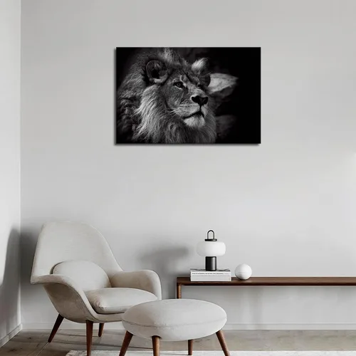 Miniatura 5 de Pintura artística de pared de retrato de cabeza de león gris en blanco y negro sobre lienzo animal la imagen para decoración moderna del hogar
