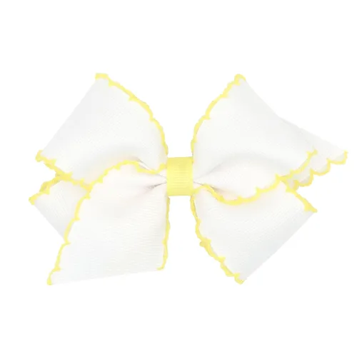 Miniatura 44 de Wee Ones - Lazo clásico de grogrén con borde de puntadas lunares para niñas, con clip para cabello WeeStay, borde en contraste, King, blanco