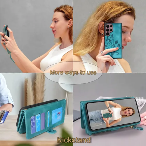 Miniatura 4 de Funda para Samsung Galaxy S22 Ultra [12 ranuras para tarjetas] Soporte para efectivo de crédito de identificación, bolsillo con cremallera, imán