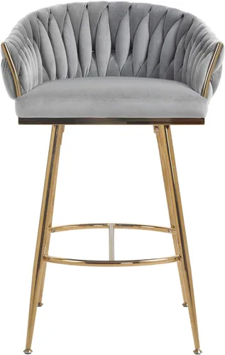 Miniatura 3 de Juego de 2 taburetes de bar de altura de mostrador de 26 pulgadas, taburete de bar de terciopelo para isla de cocina con respaldo ondulado, base Gris