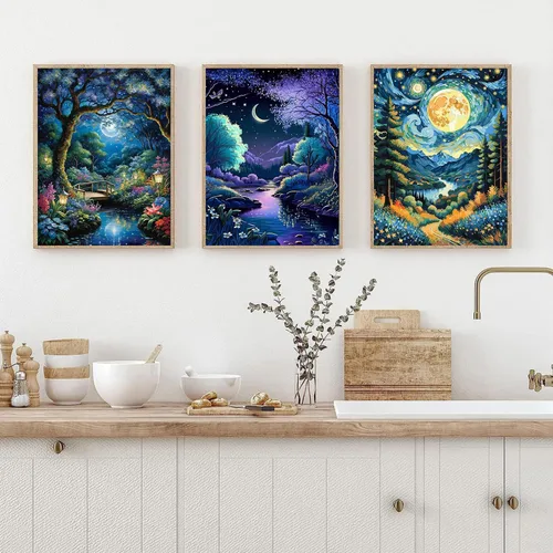 Miniatura 2 de Meothan Paquete de 6 Kits de Pintura de Diamantes Paisaje Lunar Kits de Arte de Diamantes para Adultos Principiantes, Pintura de Taladro Redondo