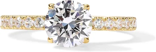 PAVOI 14K Gold Plated Round Cut Solitare Cubic Zirconia Engagement Ring for Women Fake Wedding Ring for Women Fake Engagement Ring Promise Ring