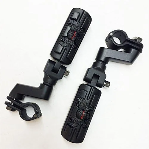 Miniatura 9 de Forma de zombi de calavera de ala de 1 1/4 "Highway Radical Stiletto 4475 Foot Pegs Abrazaderas para Harley Sportster Touring Cuerpo Negro Goma por