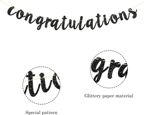 Miniatura 3 de Cartel de felicitaciones con purpurina negra para bodas, aniversarios, graduaciones, banderines de felicitaciones, suministros de decoración