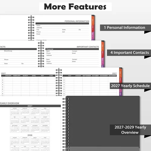 Miniatura 7 de 2027 Monthly Planner, Jan 2027 - Dec 2027, 9" x 11", 12-Month Calendar Planner with Inner Pocket and Colorful Monthly Tabs, Ideal for School and Work