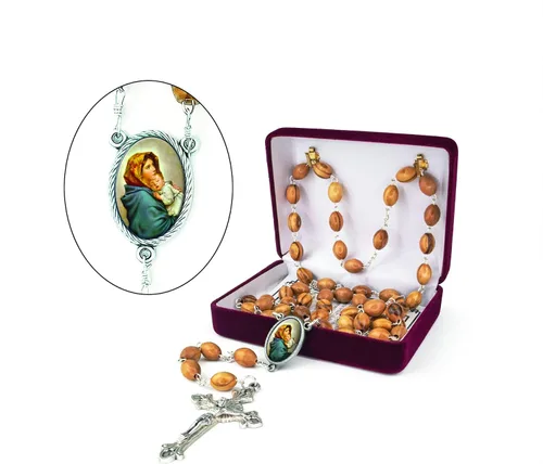 Miniatura 2 de TREE OF LIFE REV. 2214 Collar de rosario católico de madera de Israel, cuentas de rosario de madera de olivo con retrato de icono y colgante de cruz