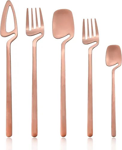 Miniatura 15 de Juego de cubiertos dorados mate, 20 piezas de cubiertos de acero inoxidable 304 colgantes para 4, juego de utensilios de cocina con acabado Oro