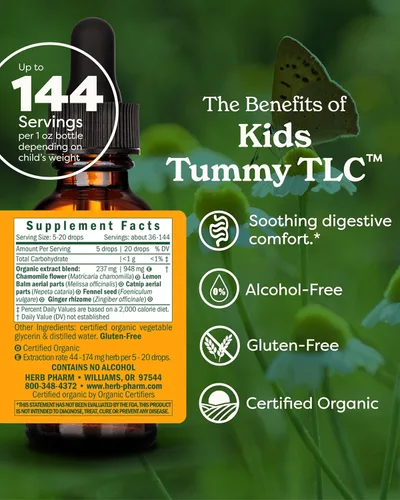 Miniatura 2 de Herb Pharm Kids Tummy TLC™: Suplemento digestivo de hierbas sin azúcar, mezcla de manzanilla, hinojo y jengibre para malestar digestivo, náuseas
