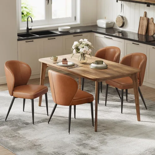 VASAGLE Colección EKHO - Juego de 4 sillas de comedor, sillas tapizadas para cocina, asiento cómodo, cuero sintético con costuras, estilo de marrón