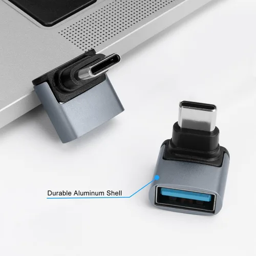 Miniatura 5 de Adaptador USB C a USB 3.1 OTG de 90 grados (paquete de 2), adaptador USBC tipo C macho a USB hembra, transferencia de datos 10G para smartphone