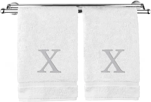 Miniatura 201 de Toalla de mano monogramada, regalo personalizado, juego de 2 - Toalla bordada con letra de bloque dorada - Extra absorbente 100% algodón turco