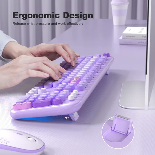Miniatura 103 de KNOWSQT Combo de teclado y ratón inalámbrico, teclados lindos de tamaño completo estilo máquina de escribir 2.4G azul colorido - receptor USB Plug