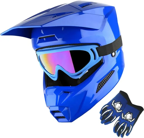 Miniatura 26 de 1Storm Casco de motocross juvenil ATV BMX Dirt Bike Go Kart Skate para niños, multideportes, adolescente, blanco brillante + gafas + guantes Paquete