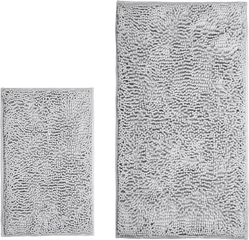 Miniatura 16 de LanYunUmi Juego de 2 alfombras de baño de felpilla chenille antideslizante color gris oscuro, tapete de baño extra suave y absorbente para ducha