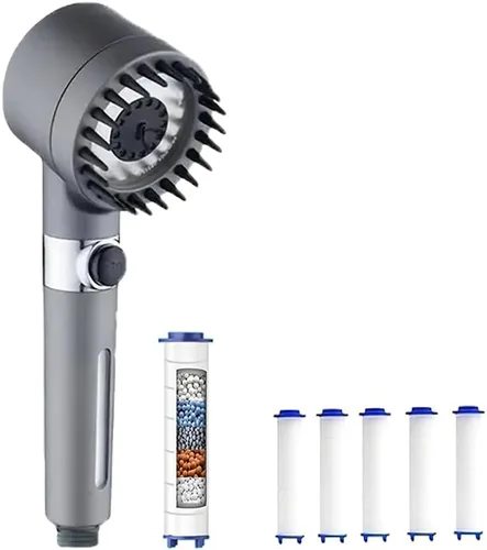 Ion Drops - Cabezal de ducha negro, alta presión, 4 modos de pulverización, cabezal de ducha filtrado, boquillas antiobstrucción, filtro de agua
