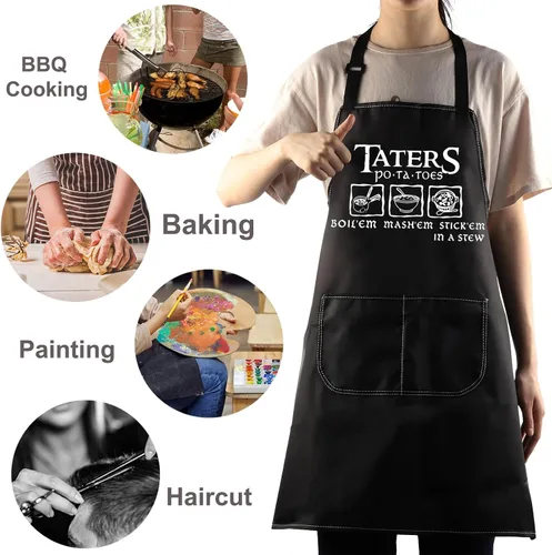 Miniatura 6 de WZMPA Divertido delantal de cocina Taters Patatas Hervir 'Em Mash' Em Stick' Em en un delantal ajustable con bolsillos