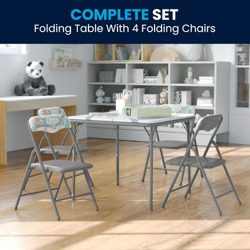 Miniatura 6 de Flash Furniture Mindy Kids - Juego de mesa y sillas cuadradas plegables de 5 piezas para guardería y aulas, juego de mesa de actividades y sillas