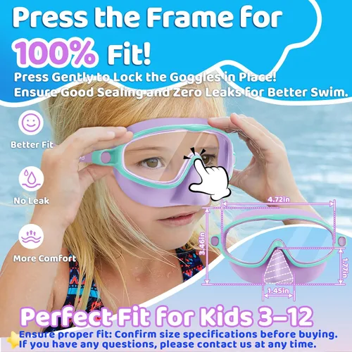 Miniatura 3 de Vvinca Gafas de natación con cubierta para la nariz, paquete de 2 máscaras de buceo de visión amplia, antivaho, UV, sin fugas, gafas de natación