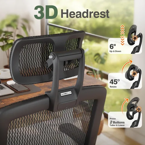 Miniatura 6 de GABRYLLY Silla de oficina con reposapiés, silla de escritorio ergonómica – 135° reclinable ancho, brazos abatibles de 45°, reposacabezas 3D