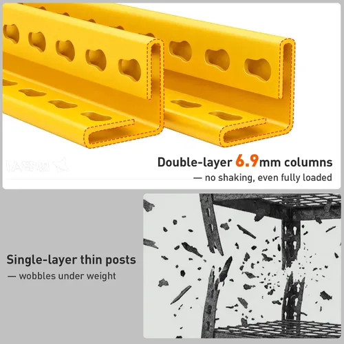 Miniatura 9 de REIBII Estantería de garaje con carga de 3000 libras, estantes de almacenamiento de 5 niveles, estantería de metal resistente ajustable para Amarillo