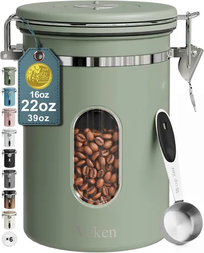 Miniatura 11 de Veken Recipiente de café con ventana, recipiente hermético de almacenamiento de alimentos de cocina de acero inoxidable con tapas, rastreador