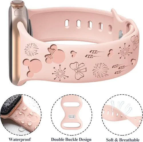 Miniatura 2 de 4 Paquete de bandas de silicona grabadas compatibles con Apple Watch de 40mm 38mm 41mm 42mm 44mm 45mm 46mm 49mm, correas deportivas transpirables