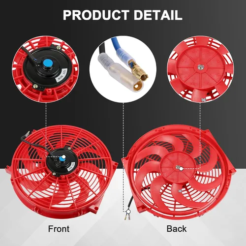 Miniatura 5 de JDMSPEED Nuevo ventilador universal delgado de 14" de empuje eléctrico para radiador, 12V, kit rojo