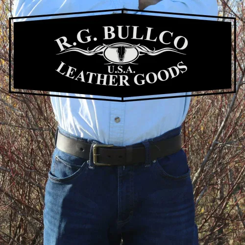 Miniatura 2 de Cinturón de cuero genuino de grano completo de 1-12 pulgadas para hombre con hebilla de rodillo fabricado en Estados Unidos Estilo-123 RG BULLCO