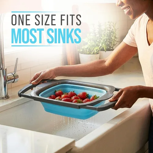 Miniatura 6 de Comfify Colador de cocina grande XL – Colador plegable de silicona sobre el fregadero con asas extensibles – Uso con pasta, frutas, bayas y verduras