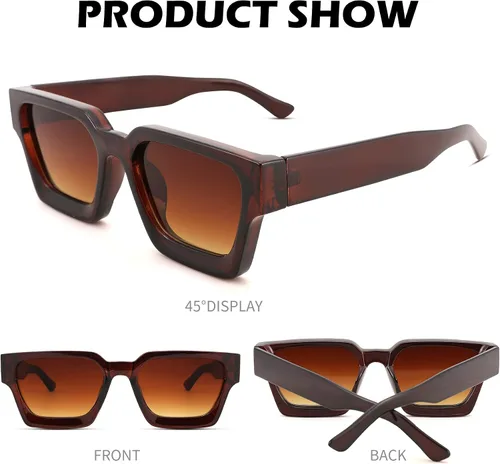 Miniatura 5 de Lentes de sol cuadrados retro para hombres y mujeres, marco grueso, rectangulares, gruesos
