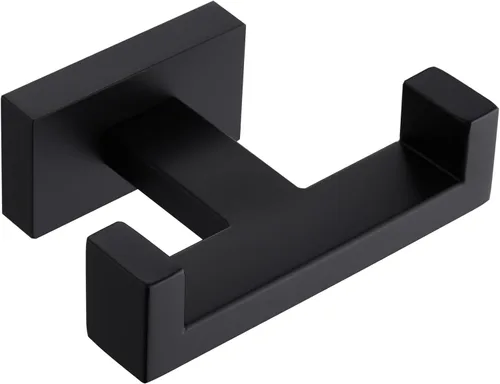 Miniatura 14 de APLusee Paquete de 2 ganchos dobles para toallas de baño, soporte cuadrado de doble capa de acero inoxidable sólido, moderno para baño y cocina, Oro