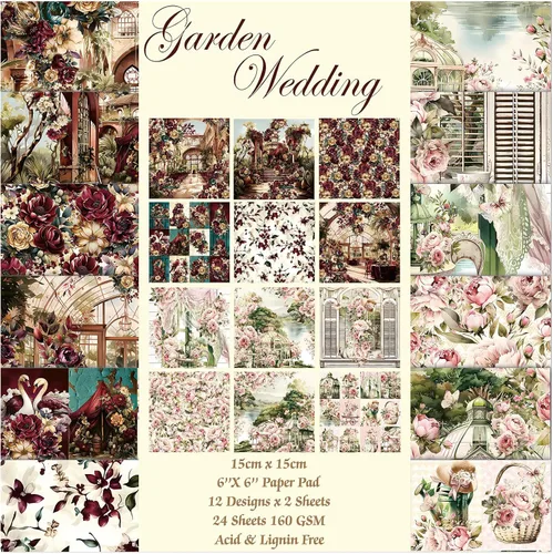 Miniatura 13 de 24 hojas de 12 diseños de álbumes de recortes, 6 x 6 pulgadas, papel de cartulina para manualidades Decopodge de una sola cara, álbum de recortes