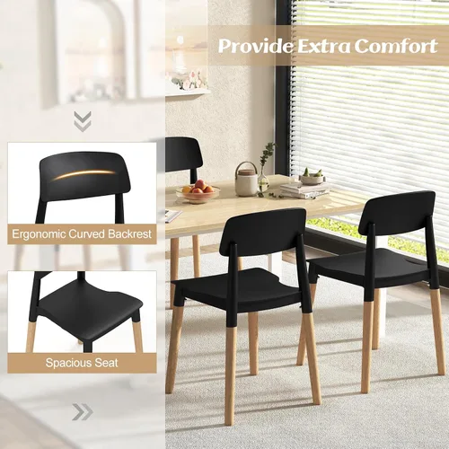 Miniatura 4 de Giantex Juego de 4 sillas de comedor modernas, juego de sillas laterales de plástico con patas de madera resistentes, respaldo ergonómico y asiento