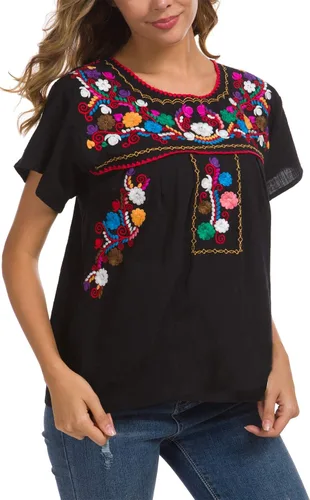 Miniatura 2 de YZXDORWJ - Cómoda blusa mexicana bordada de verano y sin mangas para mujer