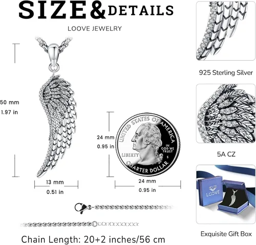 Miniatura 76 de Collar de alas de ángel de plata de ley 925, ángel de la guarda, enfermera RN caduceo, dije de ángel de cristal, joyería de regalo para mujer