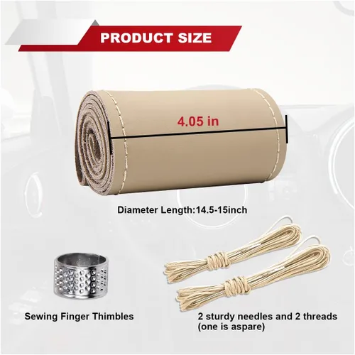 Miniatura 2 de ZIMISI Funda para Volante de Cuero Genuino, Envoltura de Costura Antideslizante y Transpirable para Coche, Costura DIY con Hilo y Aguja, Funda
