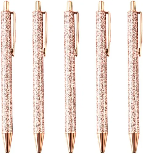 Miniatura 11 de Bolígrafo de punta media de 0.039 pulgadas con lentejuelas y purpurina de cristal, bolígrafos de metal retráctiles para la escuela, oficina, Pink
