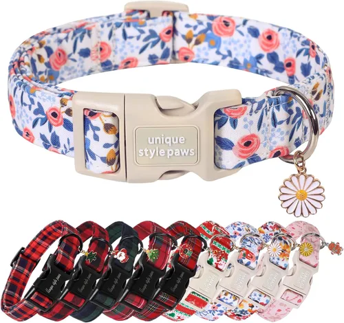 Miniatura 24 de Collar de perro de Navidad de Unique Style Paws con hebilla de plástico y colgante, a cuadros rojo y negro, collares de algodón para cachorros