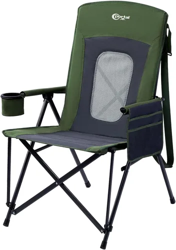 Miniatura 11 de PORTAL Silla de camping plegable extra grande con respaldo alto, sillas de césped portátiles para adultos, deportes al aire libre con apoyabrazos