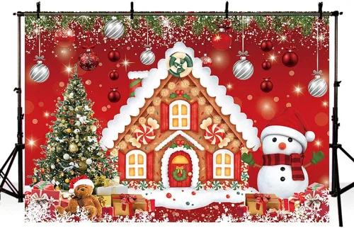 Miniatura 4 de AIBIIN Fondo de Navidad de casa de jengibre de 7 x 5 pies para fotografía, árbol de Navidad, muñeco de nieve, Papá Noel, suministros de decoración
