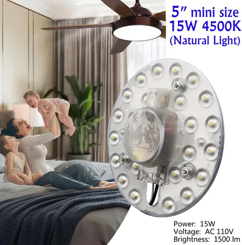 Miniatura 2 de Kit de luz LED de 15 W de repuesto para ventilador de techo de montaje empotrado, panel de tablero de reequipamiento del motor LED, 4500K
