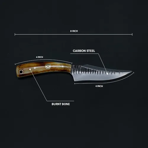 Miniatura 2 de Titan International Knives Cuchillo de acero al carbono 1080 para desollar y cazar Mango de hueso quemado de hoja EDC de supervivencia hecho a