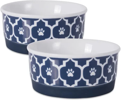 Miniatura 17 de Taza para mascotas Bone Dry con diseño de pata en cerámica, colección Lattice, juego mediano, 6x2 pulgadas, gris, 2