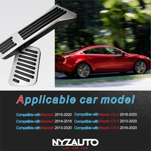 Miniatura 3 de Kit de almohadillas de pedal de rendimiento antideslizante compatible con Mazda 2 3 6 CX3 CX5 CX9, cubiertas de pedal de freno y acelerador de gas