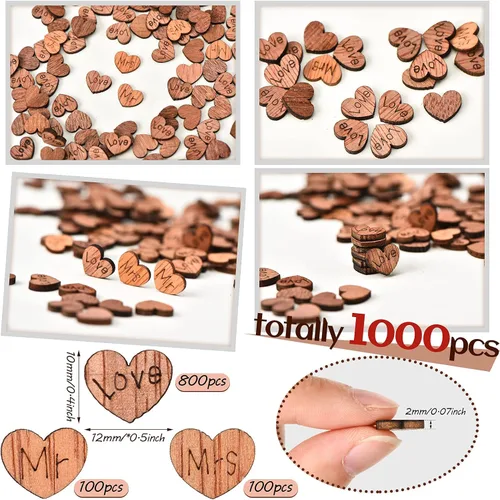 Miniatura 2 de Blulu 1000 piezas de confeti de corazón de madera pequeño para manualidades, mesa de boda rústica, centros de mesa de amor, decoración de tartas