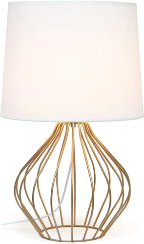 Miniatura 2 de Simple Designs LT2086-WOC Lámpara de mesita de noche ahuecada con cable geométrico, base de cobre con pantalla blanca
