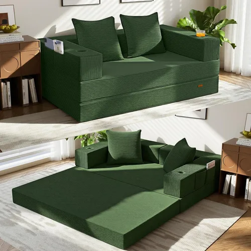 Miniatura 34 de COMAX Sofá cama futón, sofá cama convertible 4 en 1, sofás deshuesados para sala de estar, sofá biplaza plegable pequeño plegable que ahorra Gris