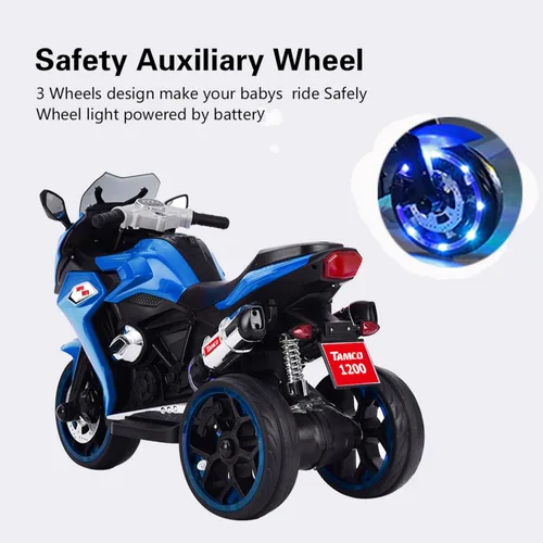 Miniatura 3 de TAMCO - Motocicleta eléctrica para niños con 3 ruedas, recargable, con ruedas ligeras (azul)