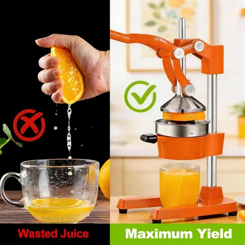 Miniatura 8 de Exprimidor de cítricos de hierro fundido – Prensa manual de naranja resistente de 13.8 libras, taza y colador de acero inoxidable 304, exprimidor